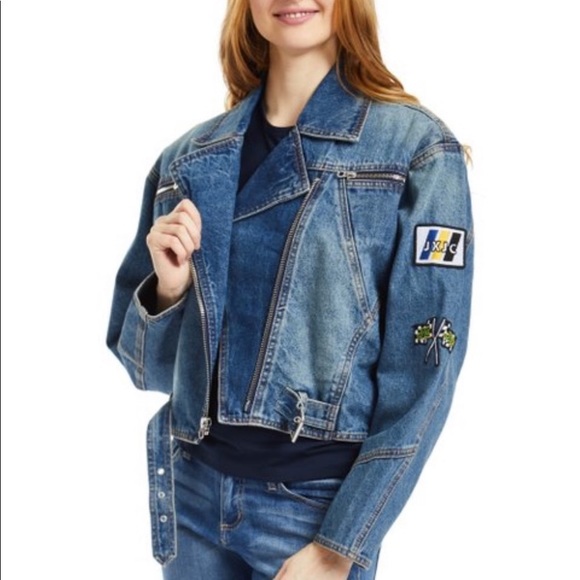 Juicy Couture NWT Denim Jean Moto Jacket Patches S - Picture 2 of 13